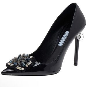 NWOT Prada Black Patent Leather Embellished Pointed Toe Pumps Size 40.5